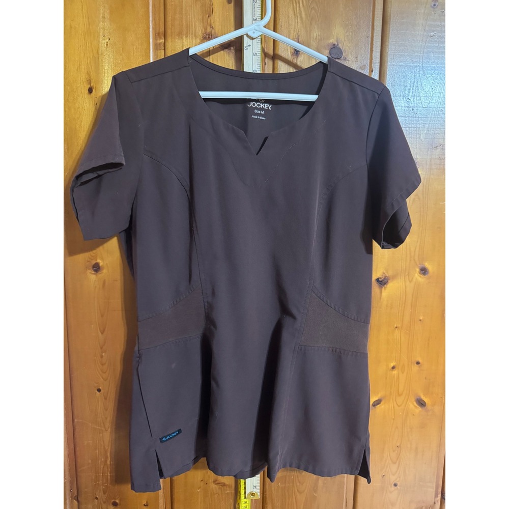 Jockey Womens Scrub Top Brown Notched V-Neck Short Sleeve Medical Uniform Size M